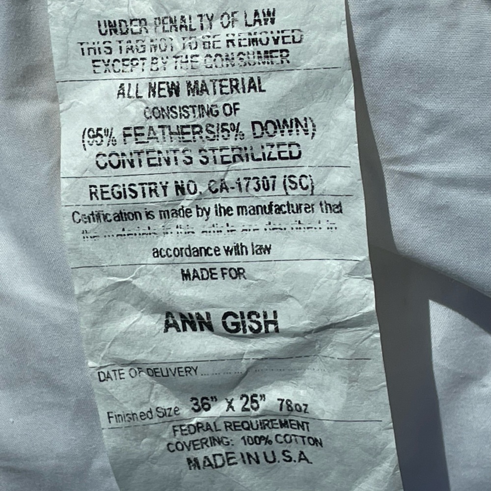 Ann Gish Super King Feather Down Pillow Insert 36x25 #2 - Picture 2 of 2